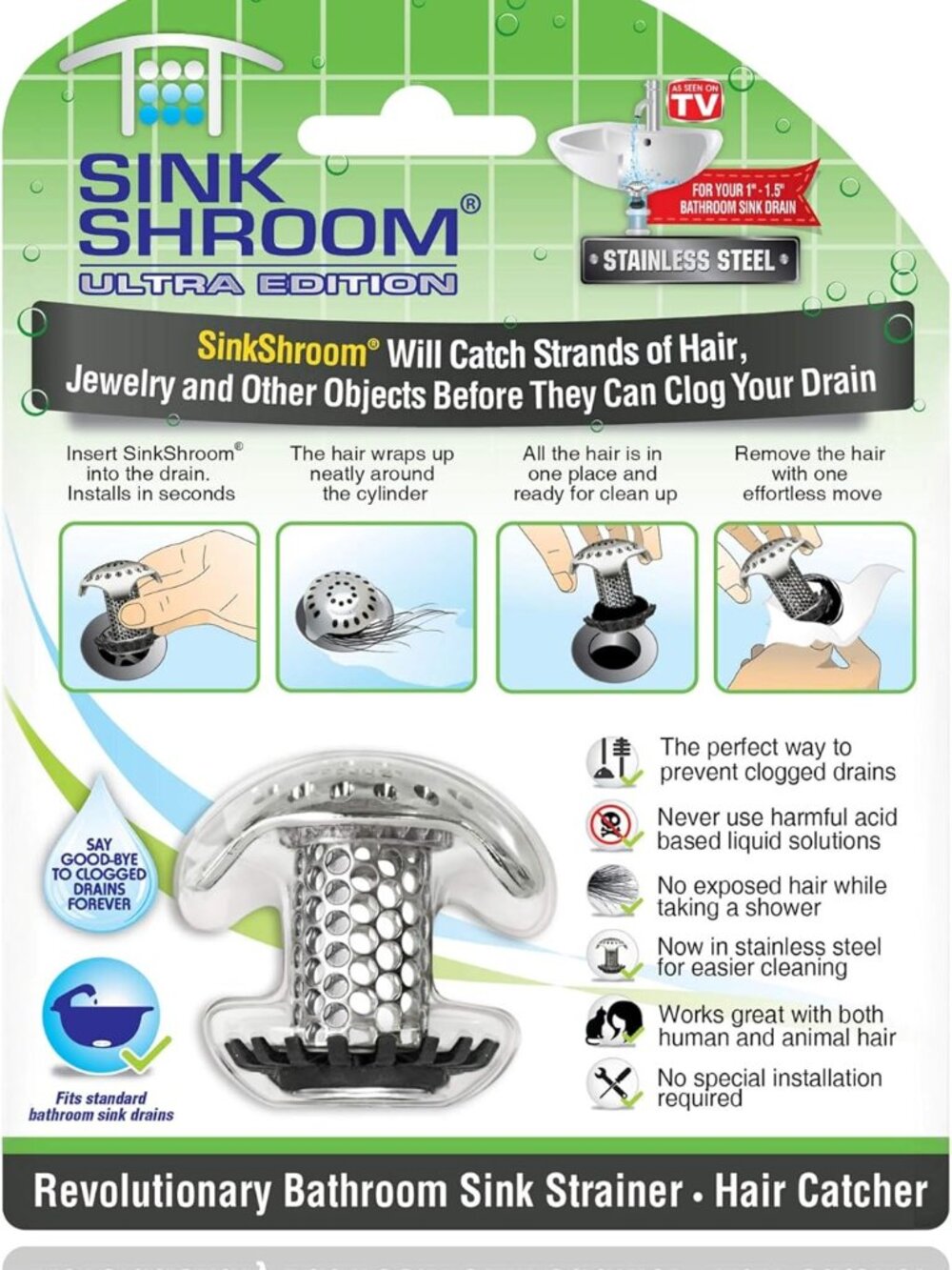 SinkShroom Revolutionary Bathroom Sink Drain Protector Hair Catcher